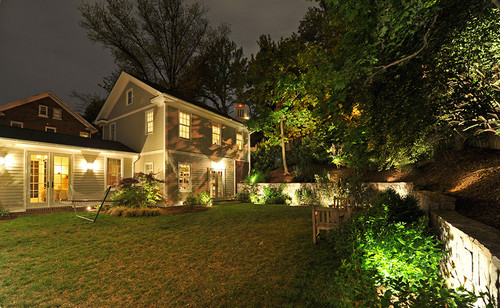 Steel Stand for Hammock in the Backyard under Exterior Lighting